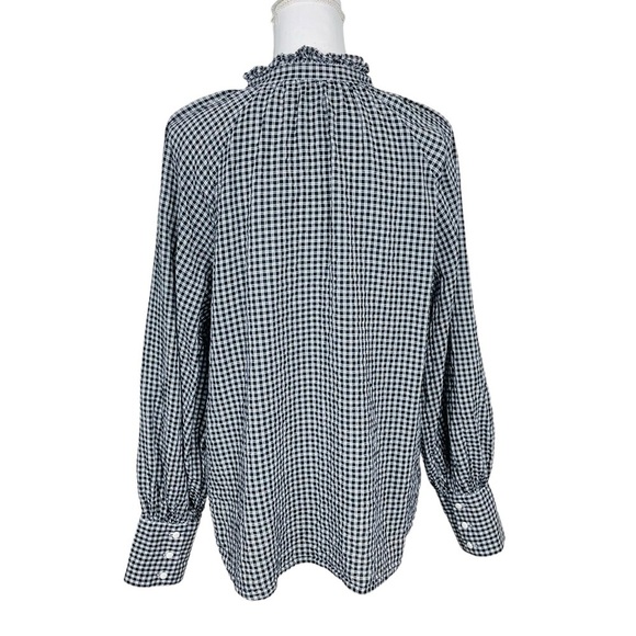J.Crew Ruffleneck Button-up Shirt in Black and White Plaid Soft Gauze Size 14 - Picture 8 of 12